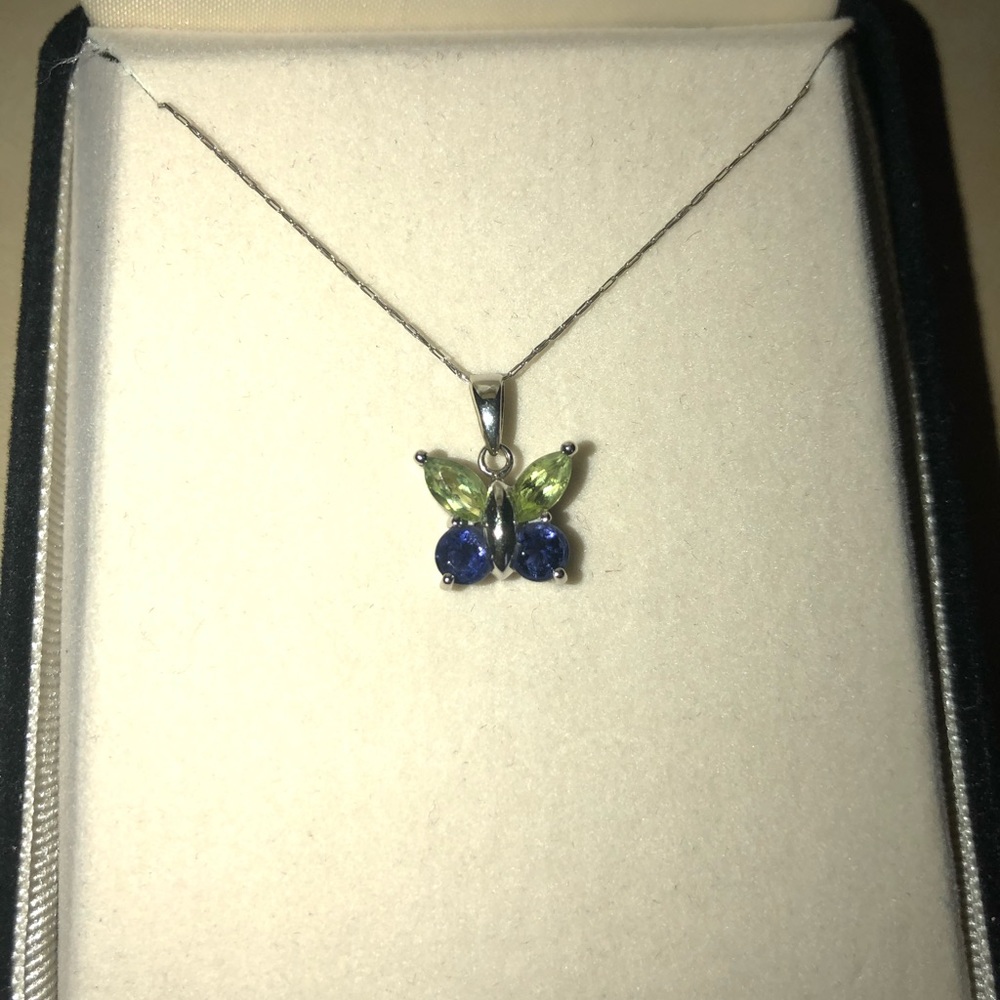 Elegant Peridot and Sapphire Butterfly pendent